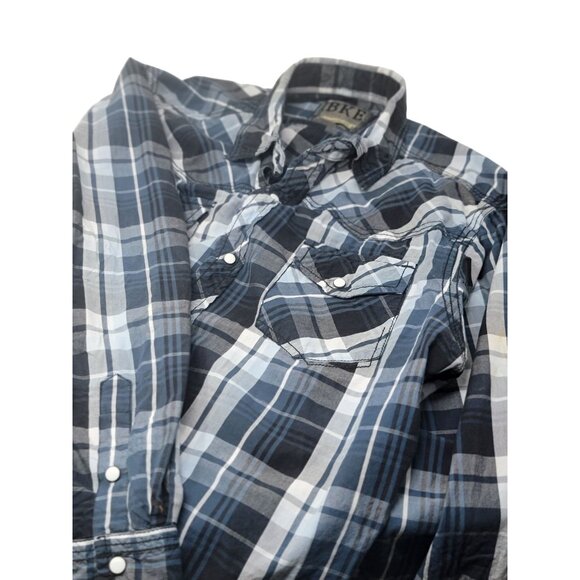 BKE Athletic Fit Pearl Snap Shirt Size‎ Large Long Sleeve Gray White - Picture 3 of 5
